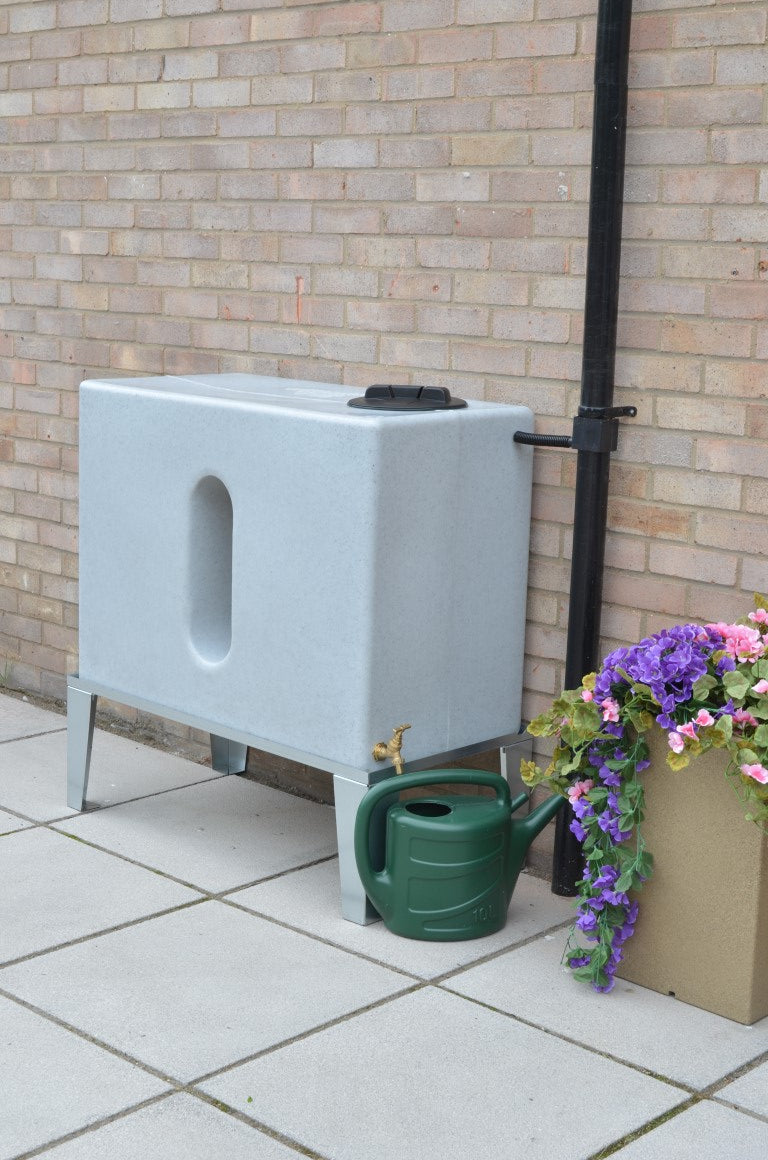 350 Litre Square Water Butt V1 - White Marble - Double Outlet